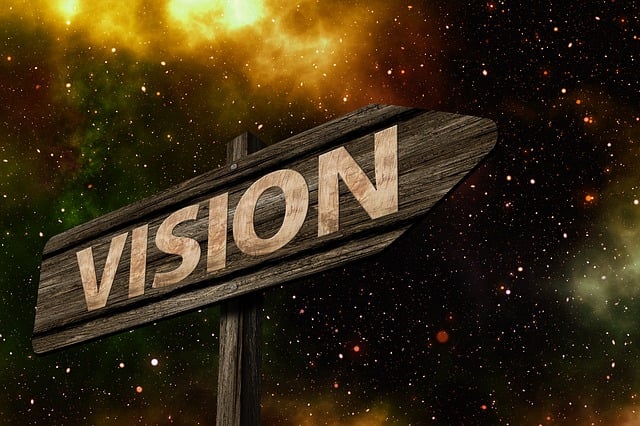 Signpost with the word vision on ti