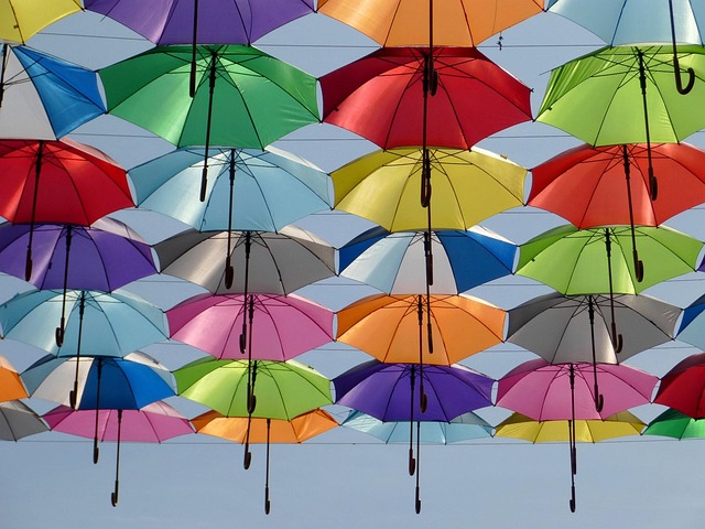 Rainbow umbrellas symbolising protection